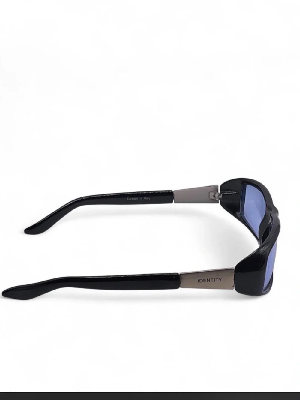 Y2K Identity Wraparound Sunglasses Black Blue Lens Retro Cyber